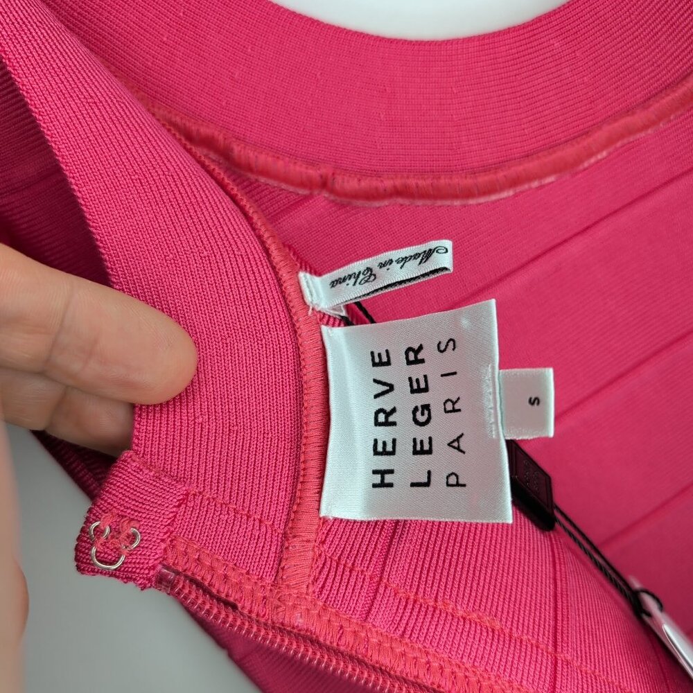 Herve Leger Hot Pink U-Neck Mini Bandage Dress - Picture 7 of 11